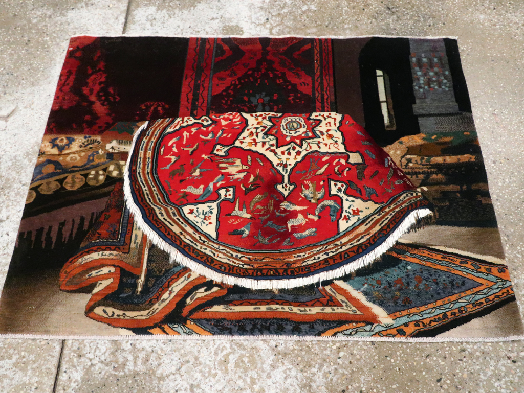 Vintage Persian Tabriz Pictorial Rug, No.29090 - Staging