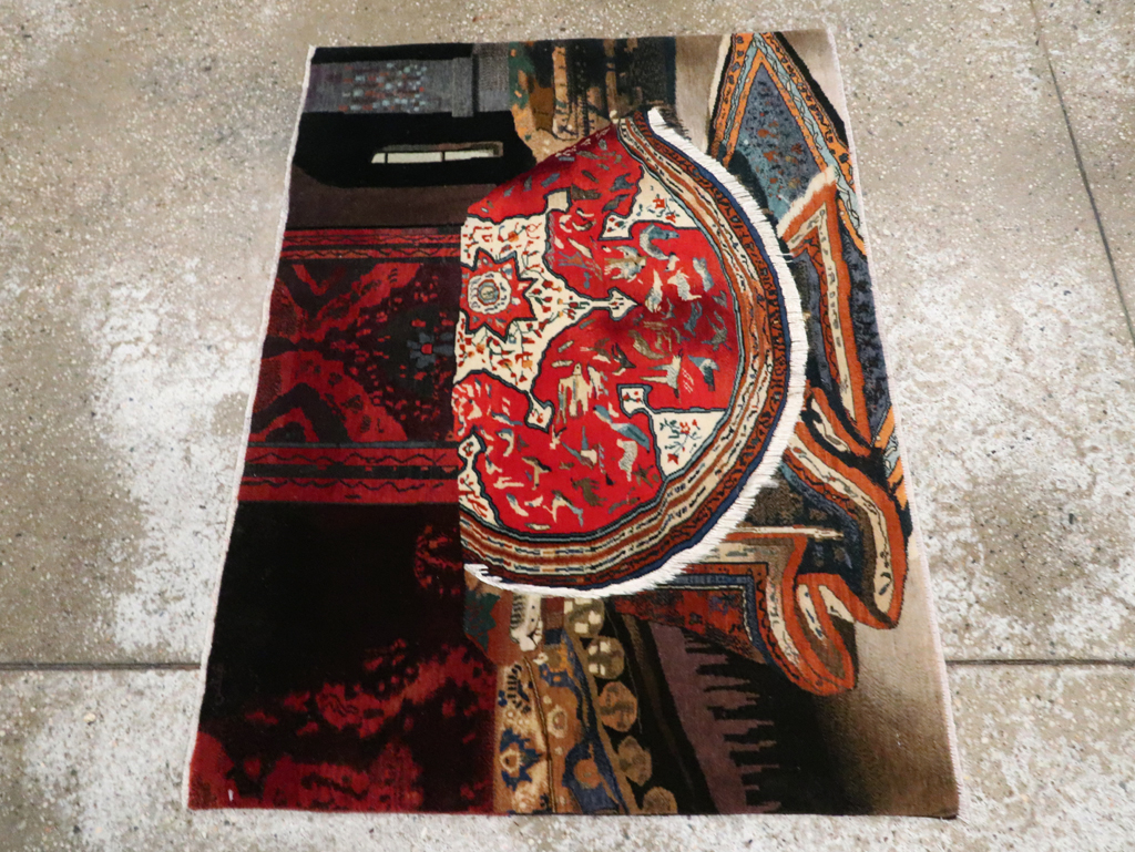 Vintage Persian Tabriz Pictorial Rug, No.29090 - Staging