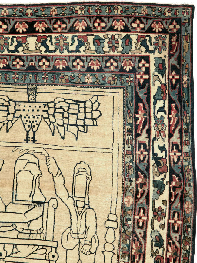 Antique Lavar Kerman Pictorial Rug, No.29105 - Staging