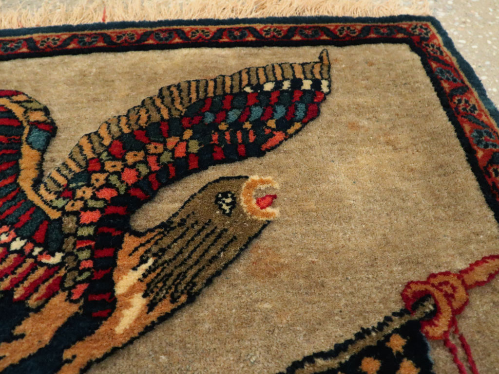 Antique Persian Kashan Flag Pictorial Rug, No.29111 - Staging