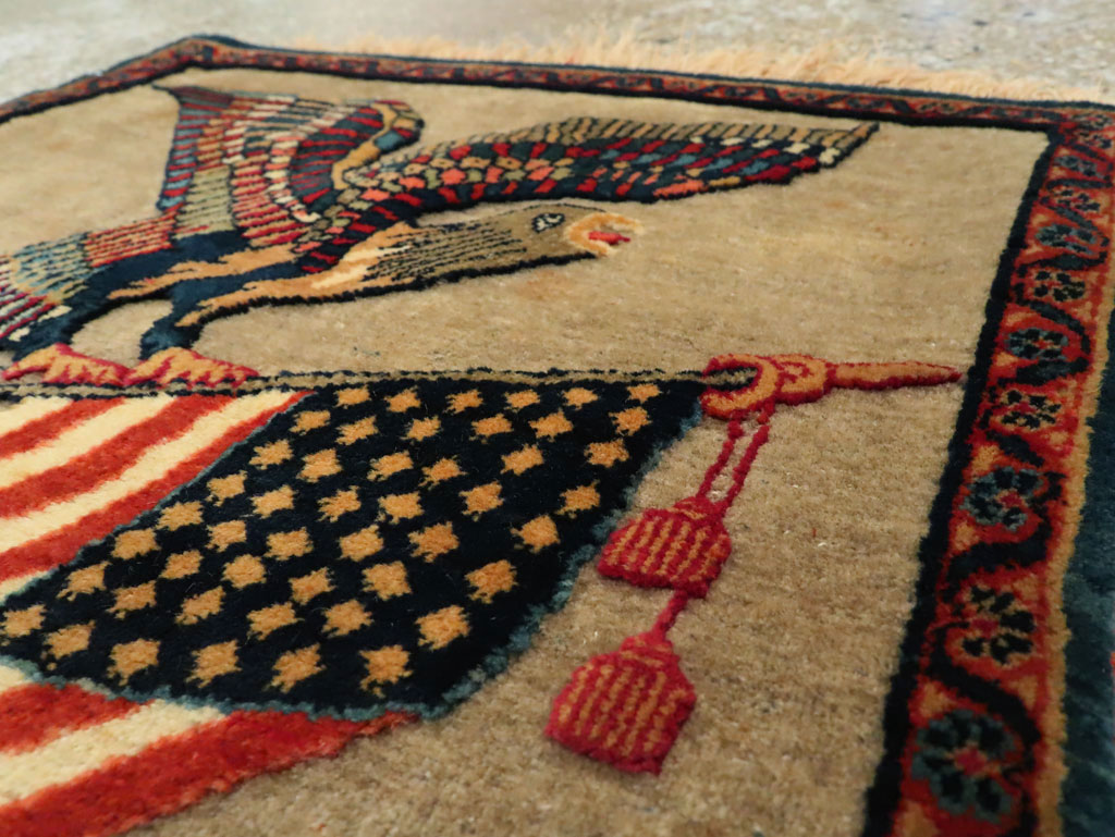 Antique Persian Kashan Flag Pictorial Rug, No.29111 - Staging