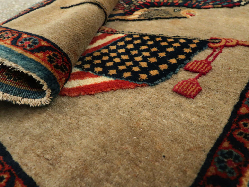 Antique Persian Kashan Flag Pictorial Rug, No.29111 - Staging