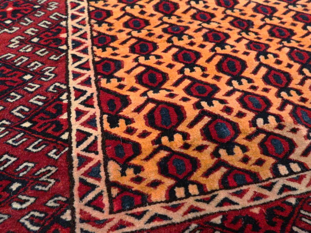 Vintage Central Asian Turkoman Tribal Throw Rug, No.29113 - Staging