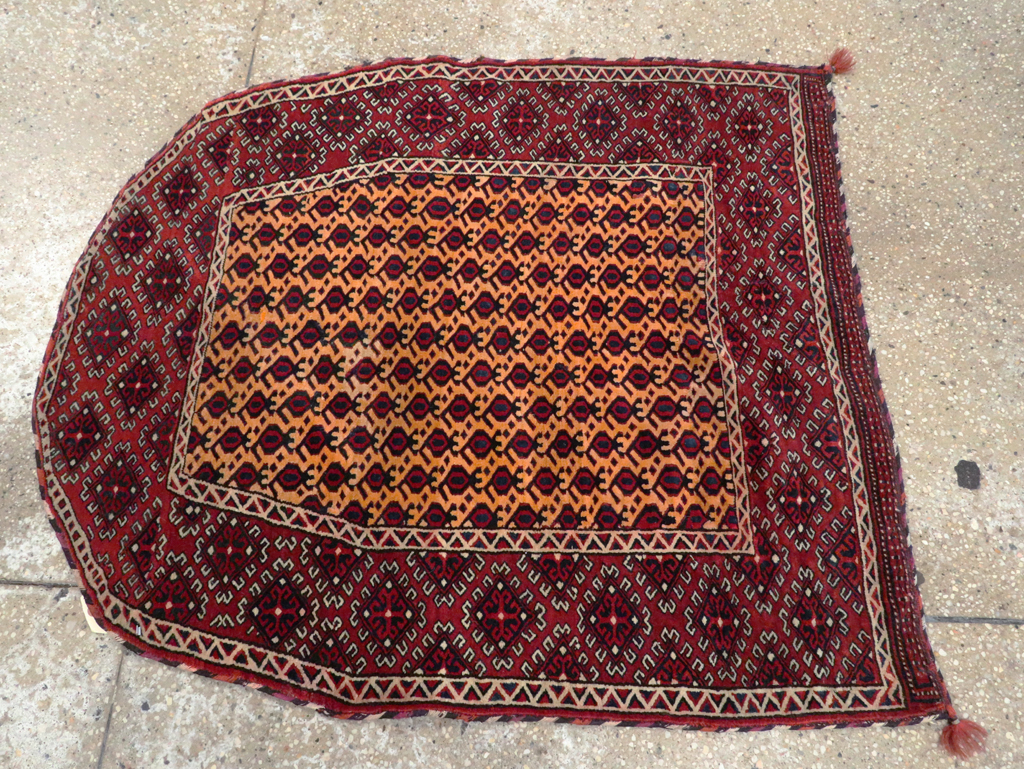 Vintage Central Asian Turkoman Tribal Throw Rug, No.29113 - Staging