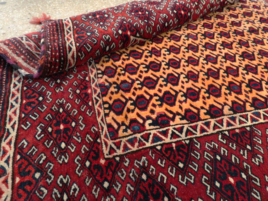 Vintage Central Asian Turkoman Tribal Throw Rug, No.29113 - Staging