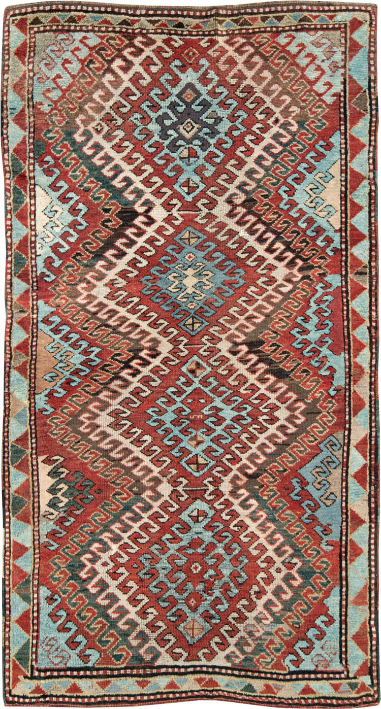 Antique Caucasian Kazak Throw Rug, No.29115 - Staging