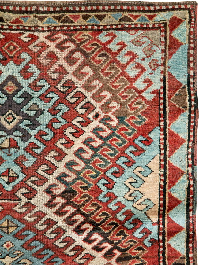 Antique Caucasian Kazak Throw Rug, No.29115 - Staging