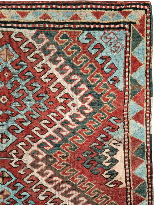 Antique Caucasian Kazak Throw Rug, No.29115 - Staging