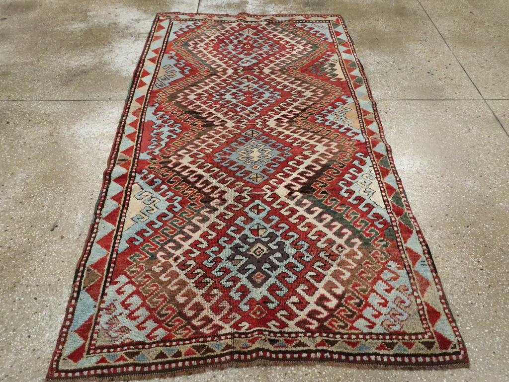 Antique Caucasian Kazak Throw Rug, No.29115 - Staging