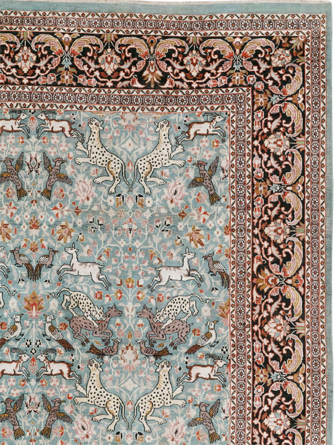 Vintage Indian Kashmir Pictorial Room Size Carpet, No.29124 - Staging