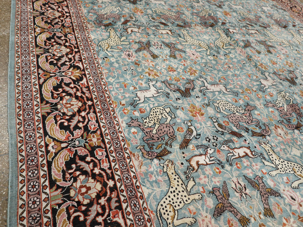 Vintage Indian Kashmir Pictorial Room Size Carpet, No.29124 - Staging