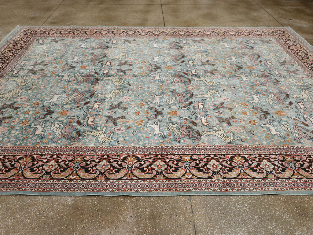 Vintage Indian Kashmir Pictorial Room Size Carpet, No.29124 - Staging