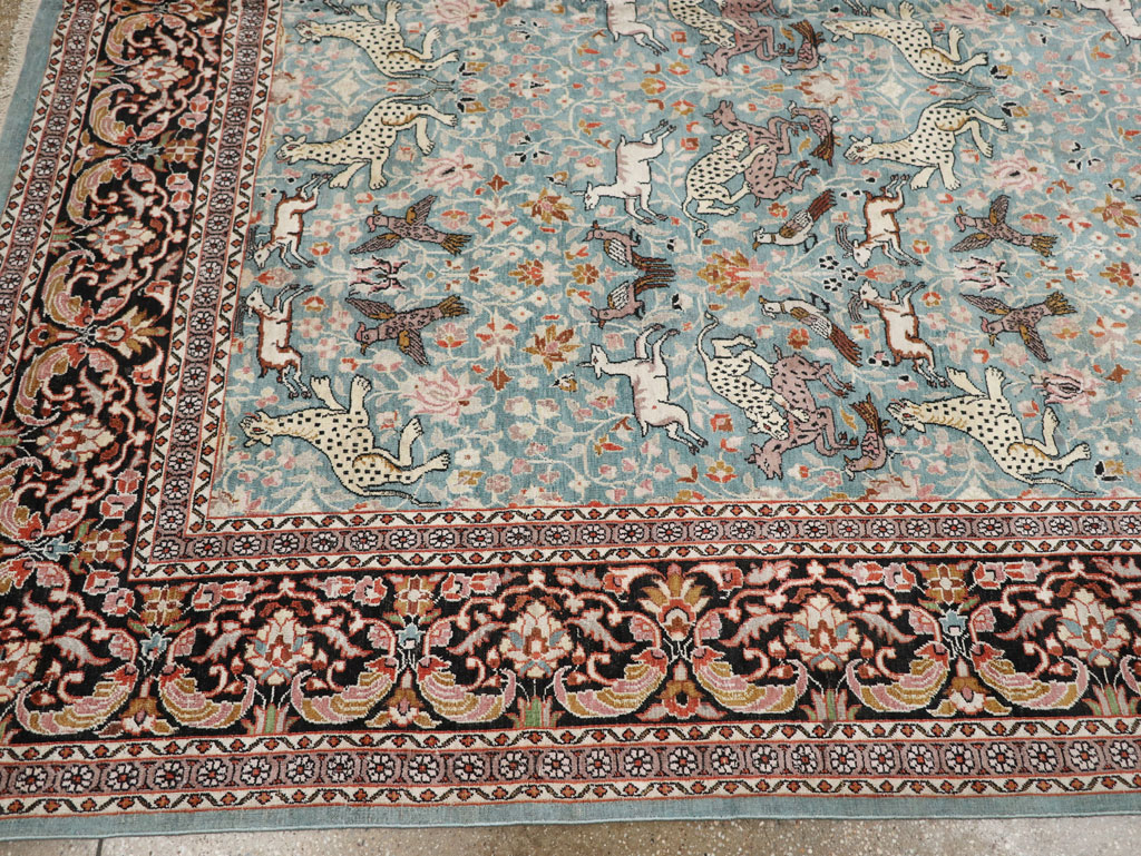 Vintage Indian Kashmir Pictorial Room Size Carpet, No.29124 - Staging