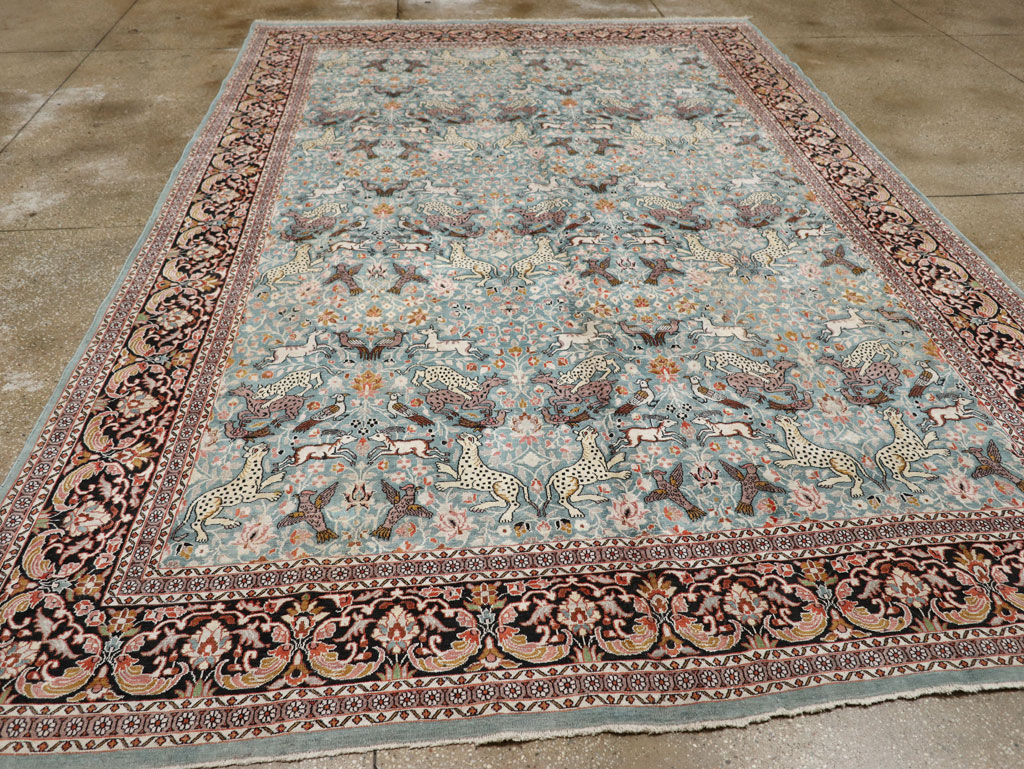 Vintage Indian Kashmir Pictorial Room Size Carpet, No.29124 - Staging