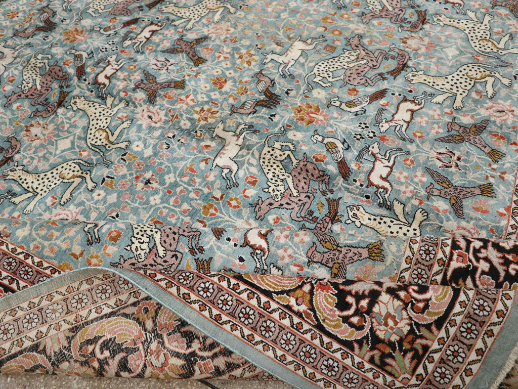 Vintage Indian Kashmir Pictorial Room Size Carpet, No.29124 - Staging