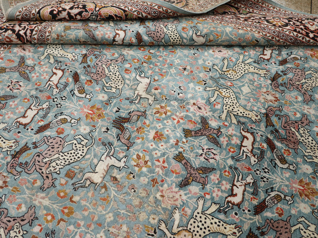 Vintage Indian Kashmir Pictorial Room Size Carpet, No.29124 - Staging