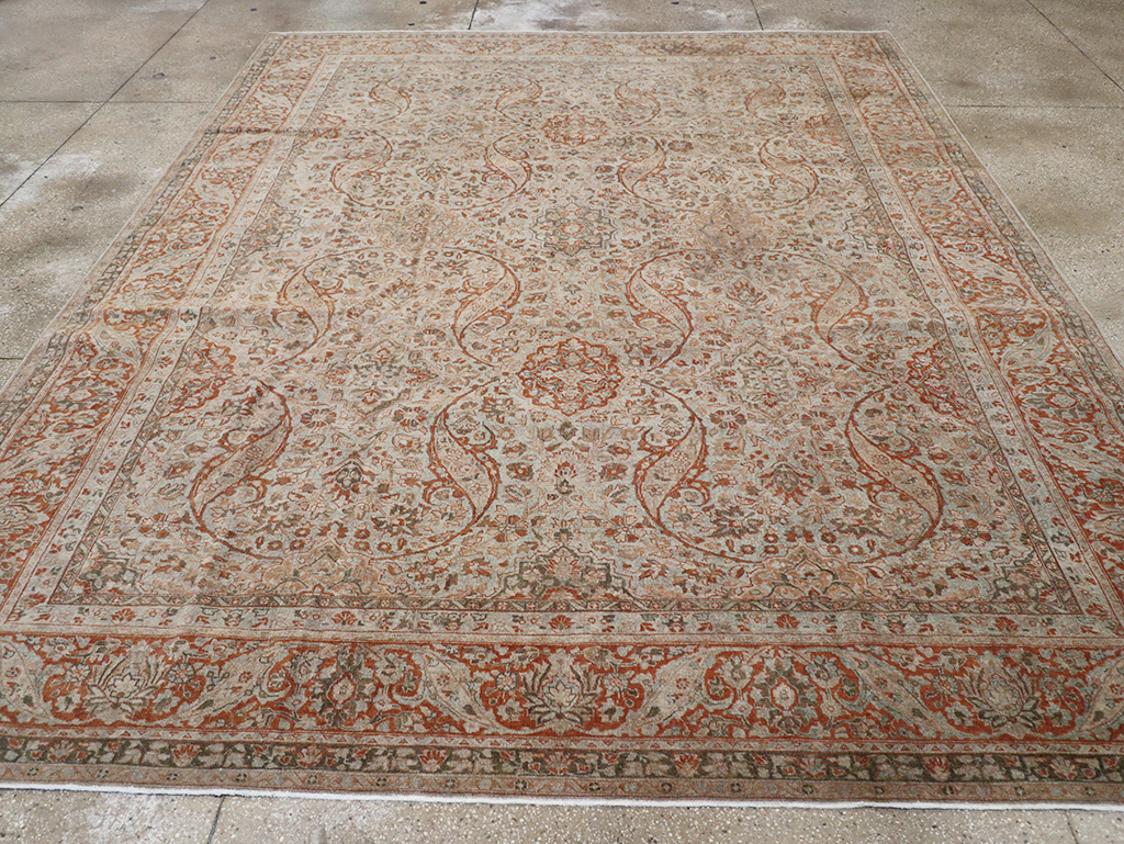 Antique Persian Tabriz Room Size Carpet, No.29146 - Staging