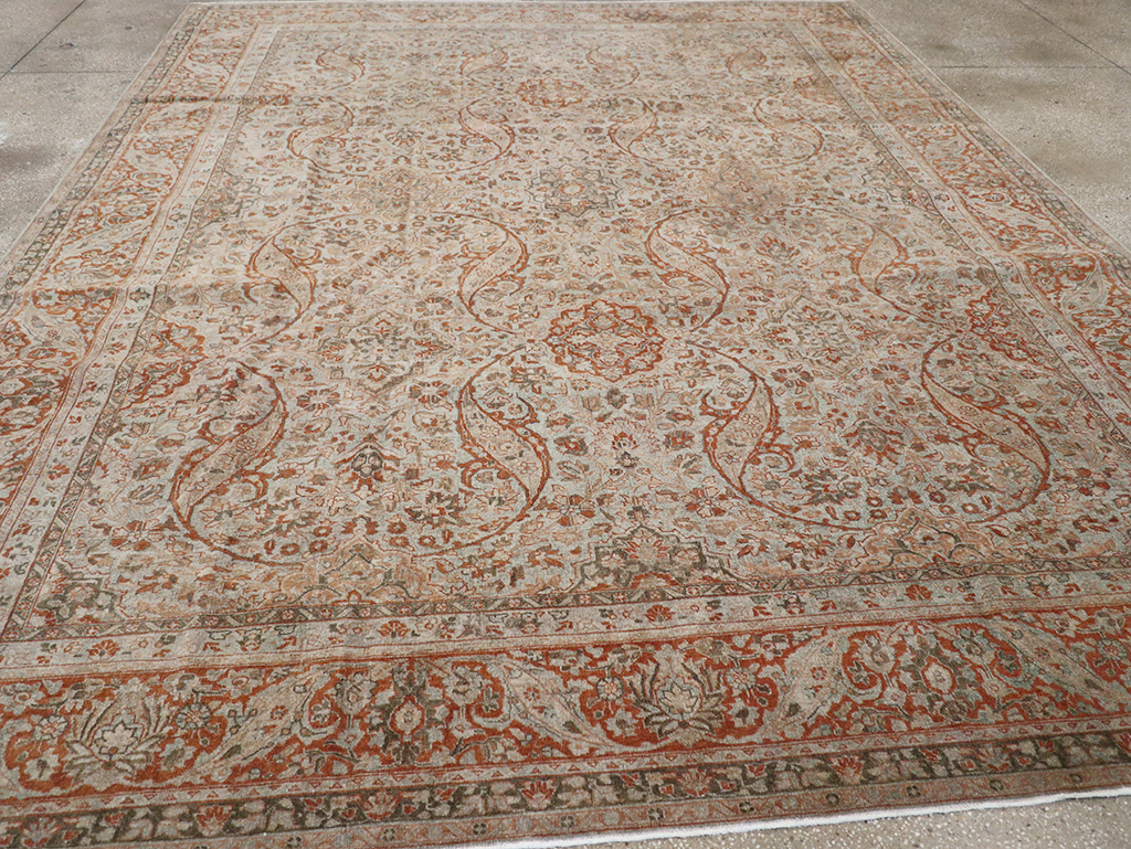 Antique Persian Tabriz Room Size Carpet, No.29146 - Staging