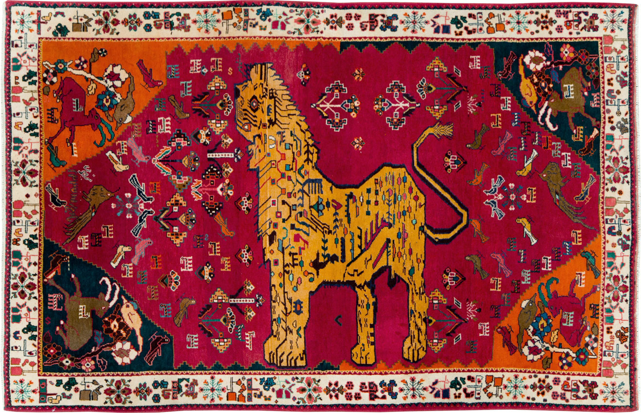 Vintage Persian Gabbeh Pictorial Accent Rug, No.29154 - Staging