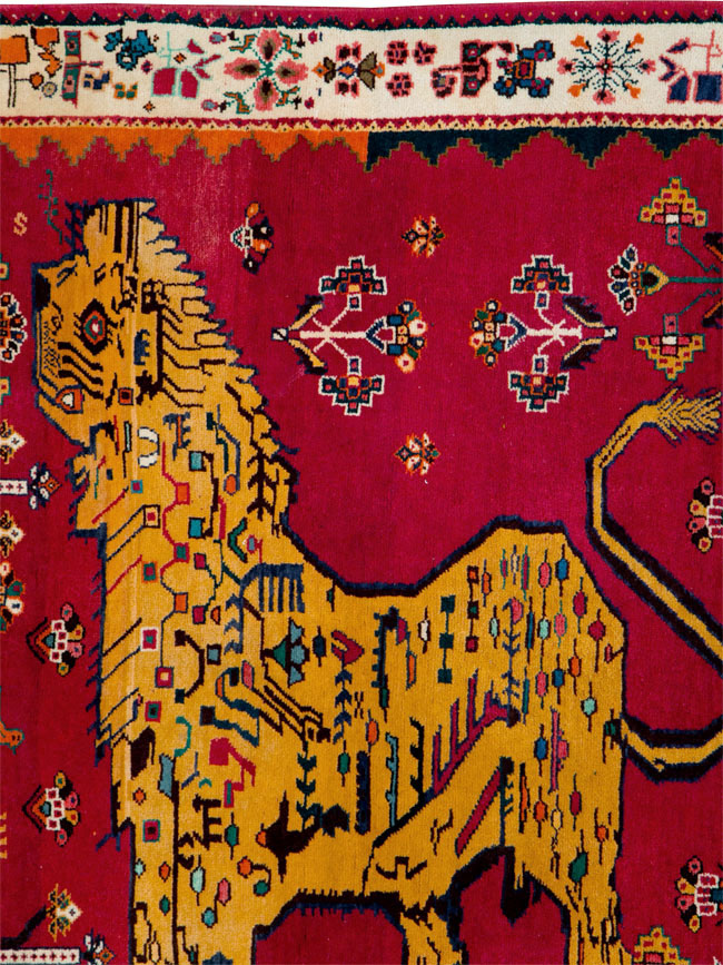 Vintage Persian Gabbeh Pictorial Accent Rug, No.29154 - Staging