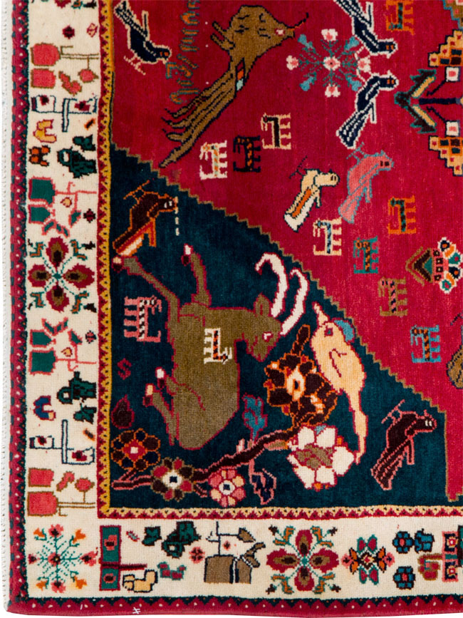 Vintage Persian Gabbeh Pictorial Accent Rug, No.29154 - Staging