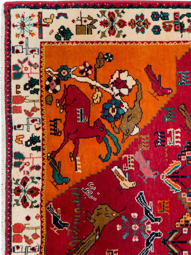 Vintage Persian Gabbeh Pictorial Accent Rug, No.29154 - Staging