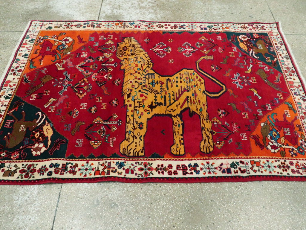 Vintage Persian Gabbeh Pictorial Accent Rug, No.29154 - Staging