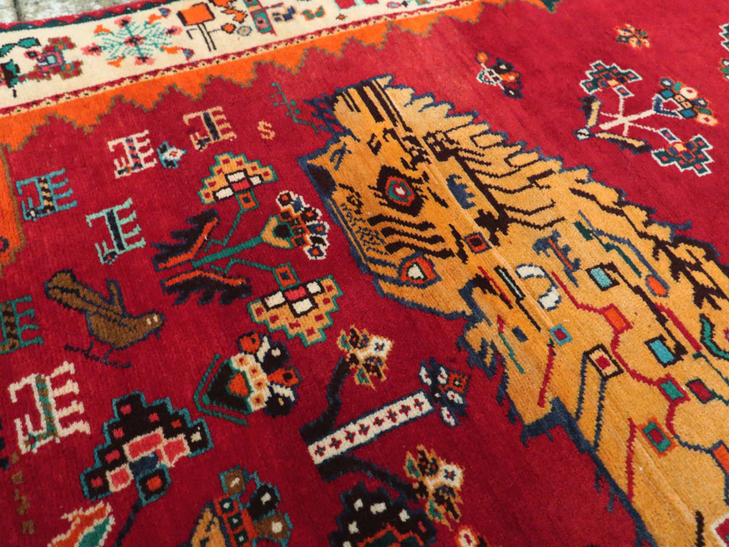 Vintage Persian Gabbeh Pictorial Accent Rug, No.29154 - Staging