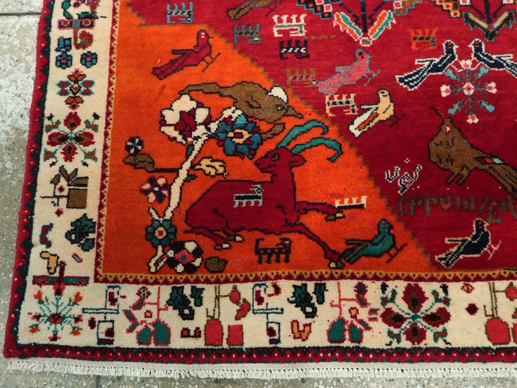 Vintage Persian Gabbeh Pictorial Accent Rug, No.29154 - Staging