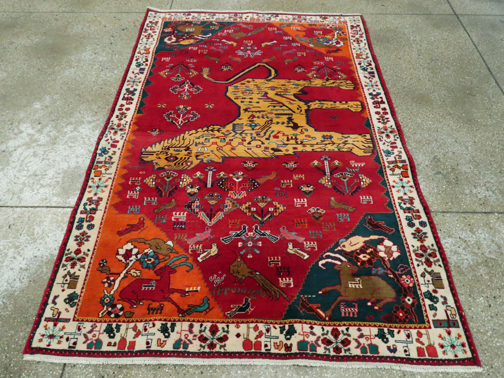 Vintage Persian Gabbeh Pictorial Accent Rug, No.29154 - Staging