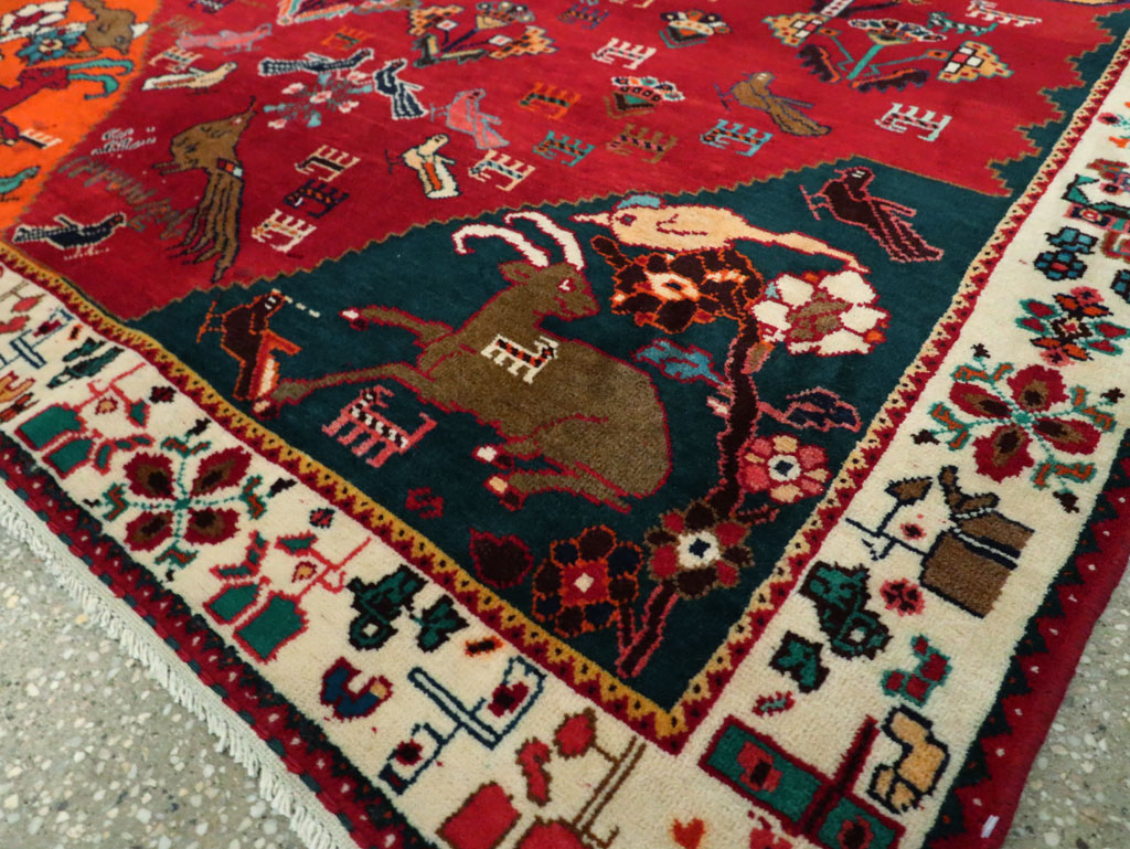 Vintage Persian Gabbeh Pictorial Accent Rug, No.29154 - Staging