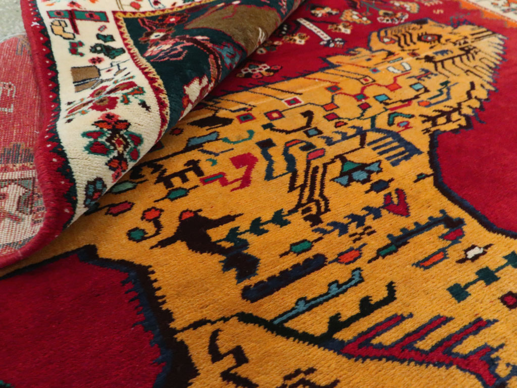 Vintage Persian Gabbeh Pictorial Accent Rug, No.29154 - Staging