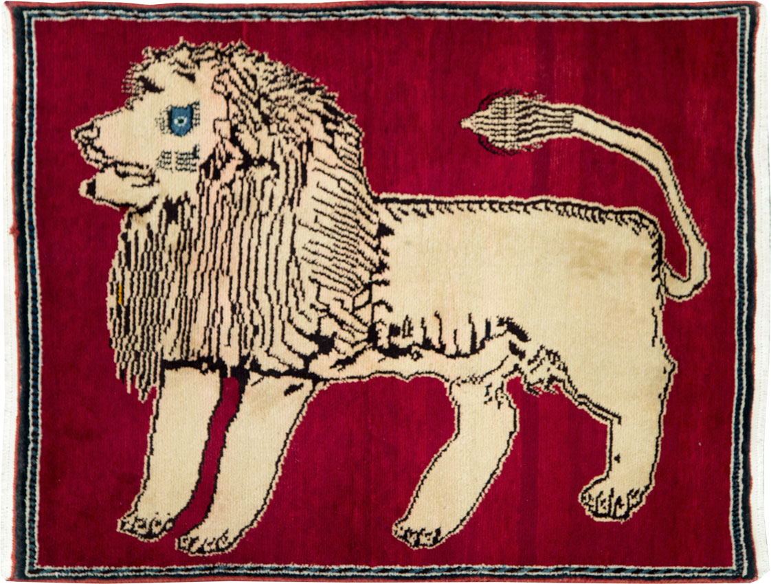 Vintage Persian Pictorial Gabbeh Throw Rug, No.29155 - Staging