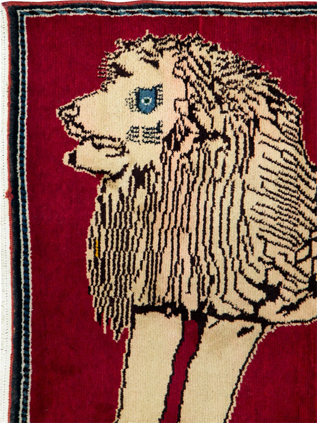 Vintage Persian Pictorial Gabbeh Throw Rug, No.29155 - Staging