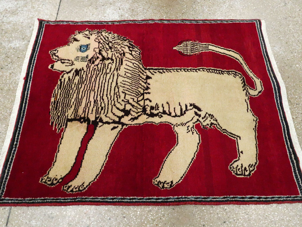 Vintage Persian Pictorial Gabbeh Throw Rug, No.29155 - Staging