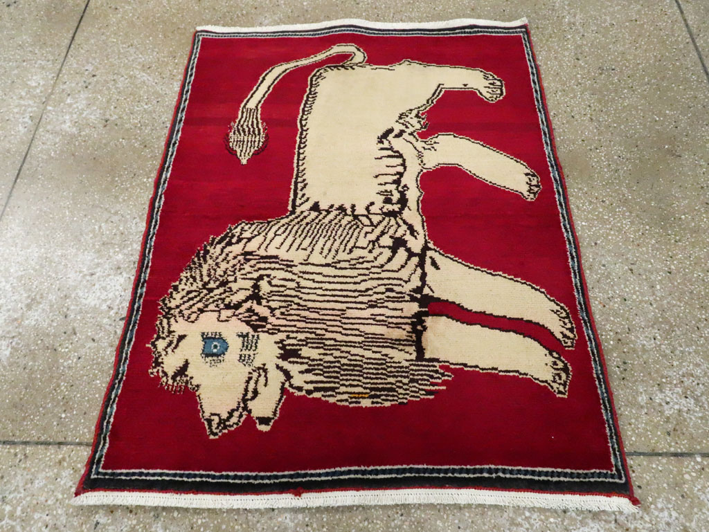 Vintage Persian Pictorial Gabbeh Throw Rug, No.29155 - Staging