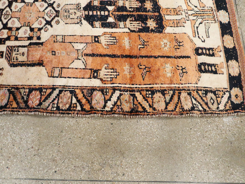 Vintage Persian Bakhtiari Pictorial Rug, No.29171 - Staging