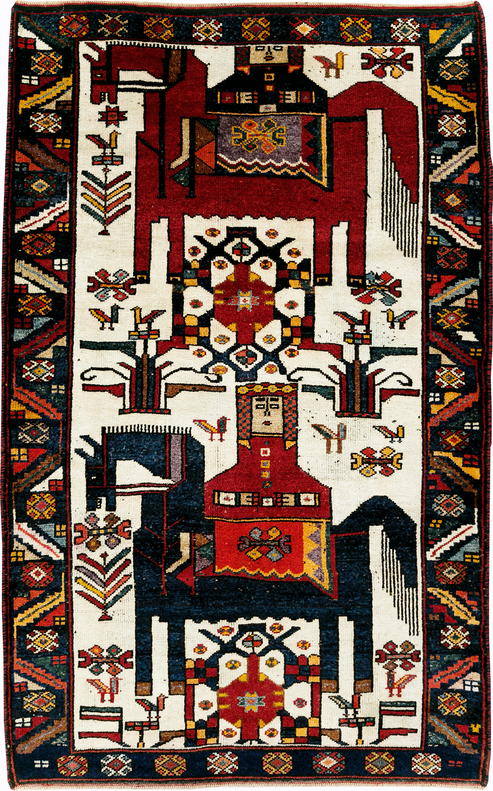 Vintage Persian Pictorial Bakhtiari Accent Rug, No.29173 - Staging