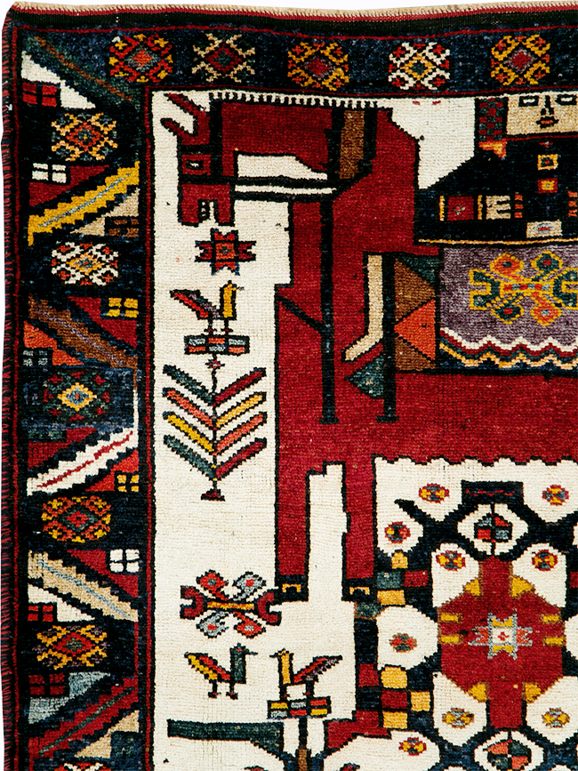 Vintage Persian Pictorial Bakhtiari Accent Rug, No.29173 - Staging