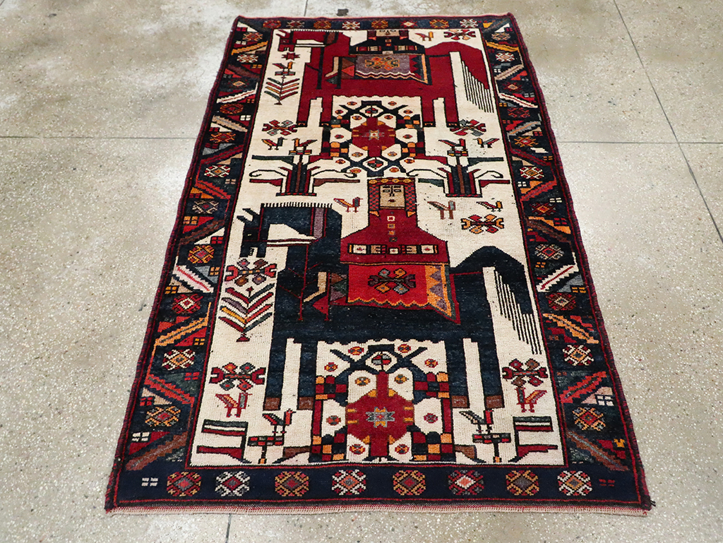 Vintage Persian Pictorial Bakhtiari Accent Rug, No.29173 - Staging