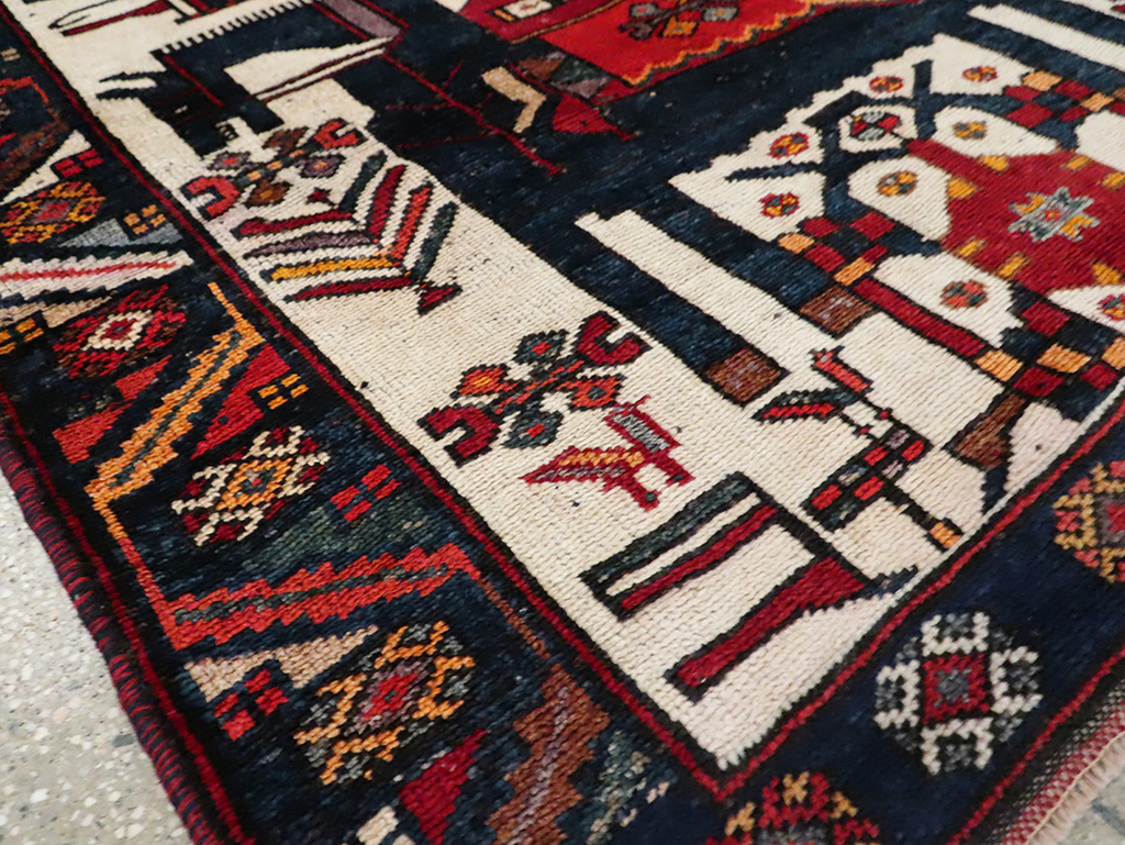 Vintage Persian Pictorial Bakhtiari Accent Rug, No.29173 - Staging