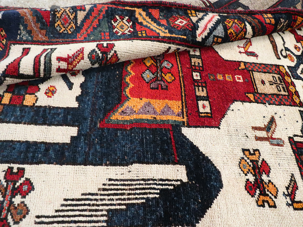 Vintage Persian Pictorial Bakhtiari Accent Rug, No.29173 - Staging