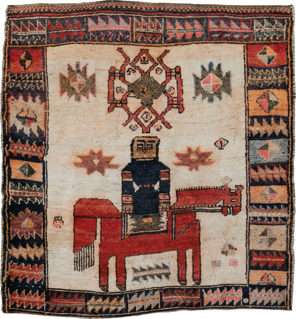 Vintage Persian Pictorial Bakhtiari Rug, No.29175 - Staging