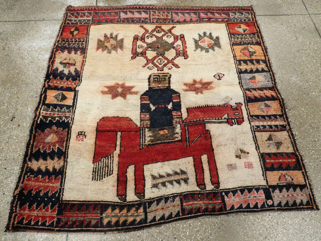 Vintage Persian Pictorial Bakhtiari Rug, No.29175 - Staging