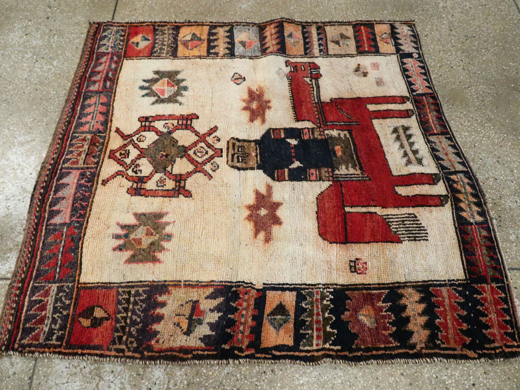 Vintage Persian Pictorial Bakhtiari Rug, No.29175 - Staging