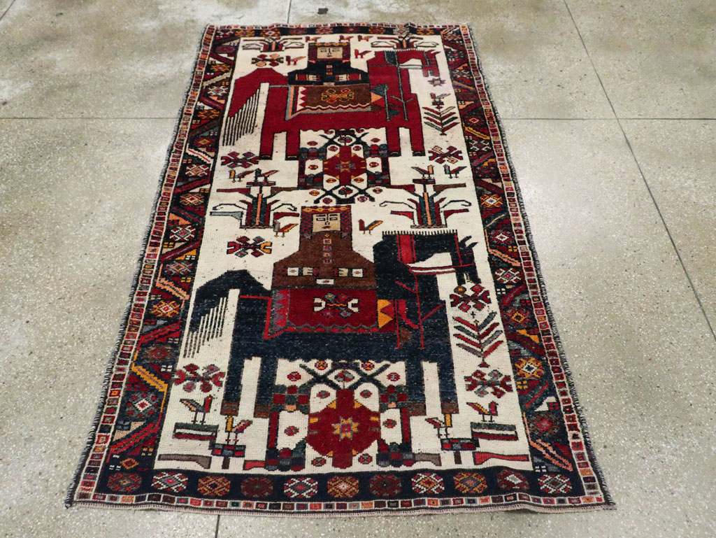 Vintage Persian Bakhtiari Pictorial Accent Rug, No.29176 - Staging