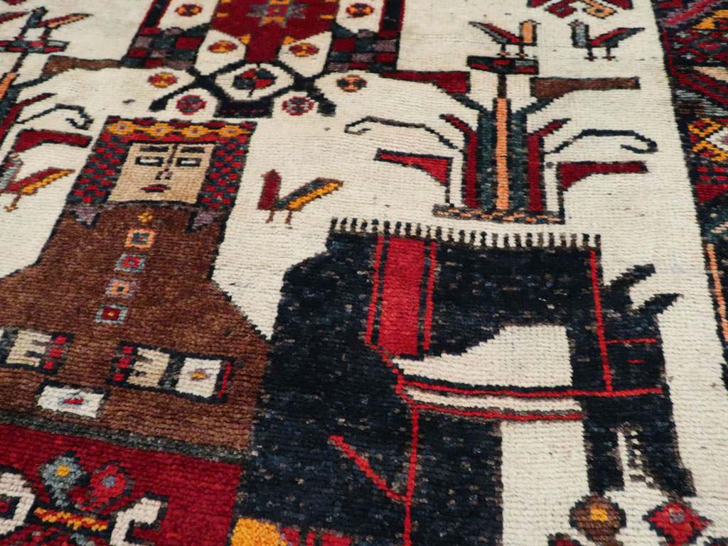 Vintage Persian Bakhtiari Pictorial Accent Rug, No.29176 - Staging