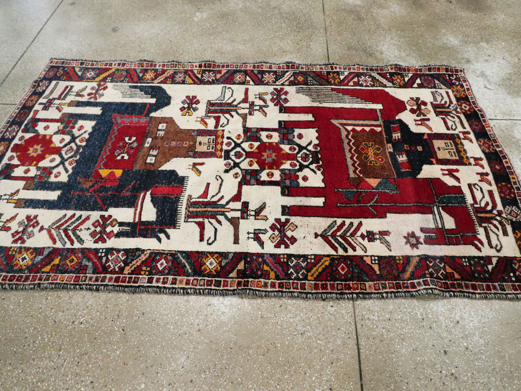 Vintage Persian Bakhtiari Pictorial Accent Rug, No.29176 - Staging