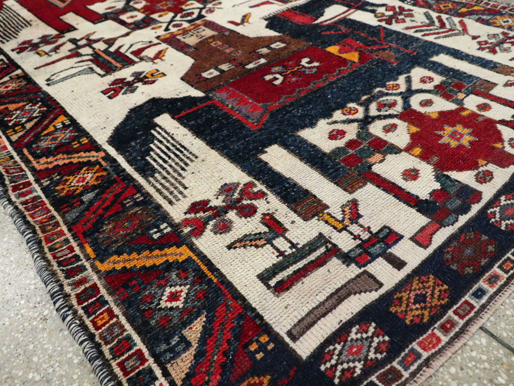 Vintage Persian Bakhtiari Pictorial Accent Rug, No.29176 - Staging