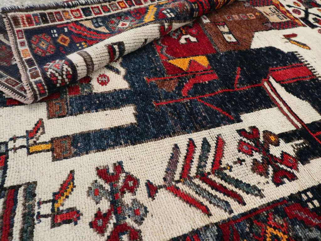 Vintage Persian Bakhtiari Pictorial Accent Rug, No.29176 - Staging